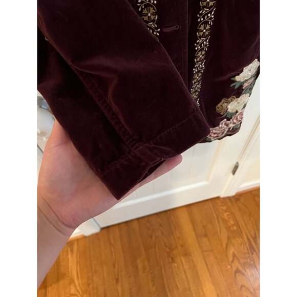 Johnny Was Embroidered Velvet Coat Jacket S Burgundy Floral Boho Style Sz Small - Picture 6 of 8